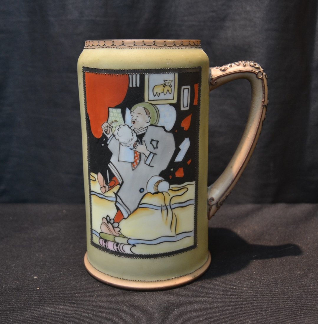NIPPON HAND PAINTED STEIN DEPICTING MAN WITH PIPE: 5" x 7"