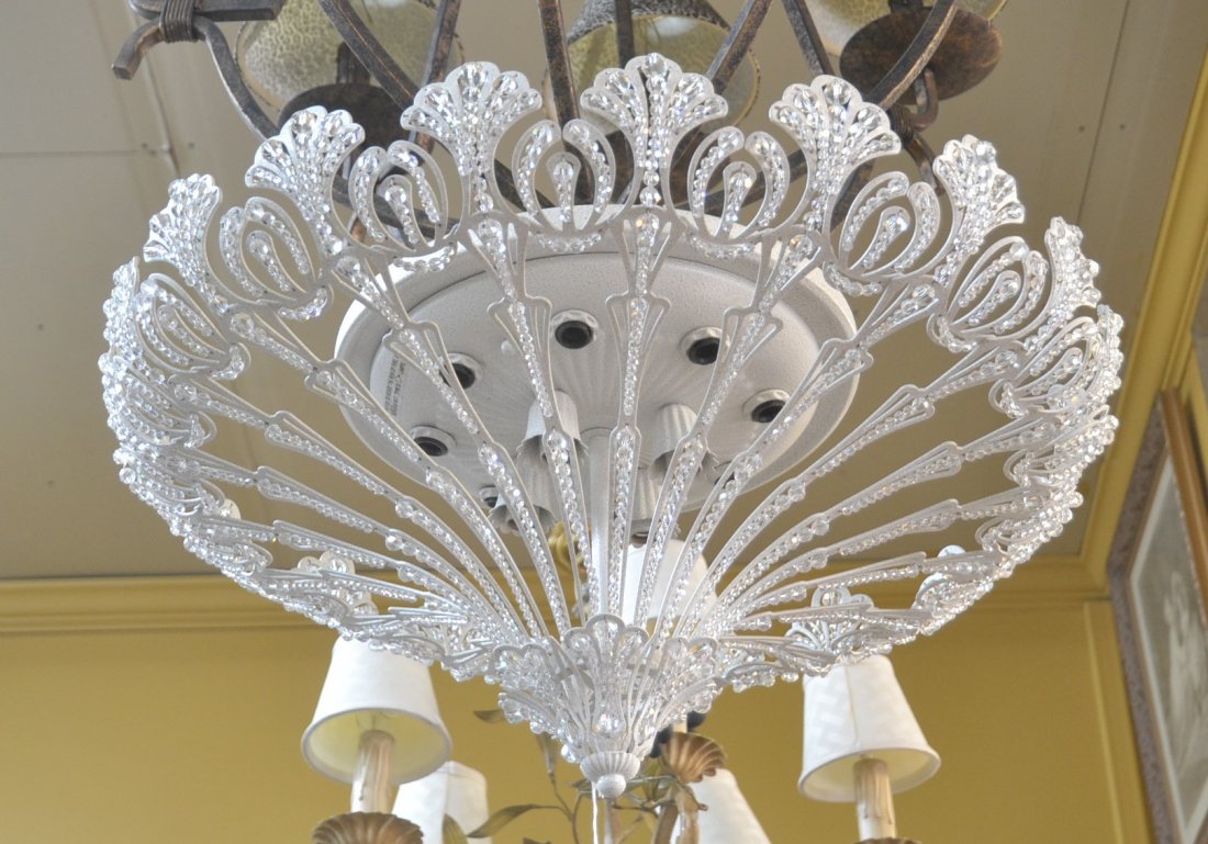 WROUGHT IRON & SWAROVSKI CRYSTAL BEAD CEILING: MOUNT FIXTURE - 24" x 14"