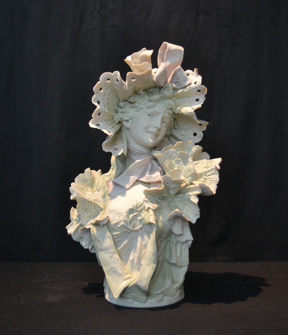 LARGE ROYAL DUX BUST OF YOUNG WOMAN: 14" x 21" (SOME MINOR CHIPS)