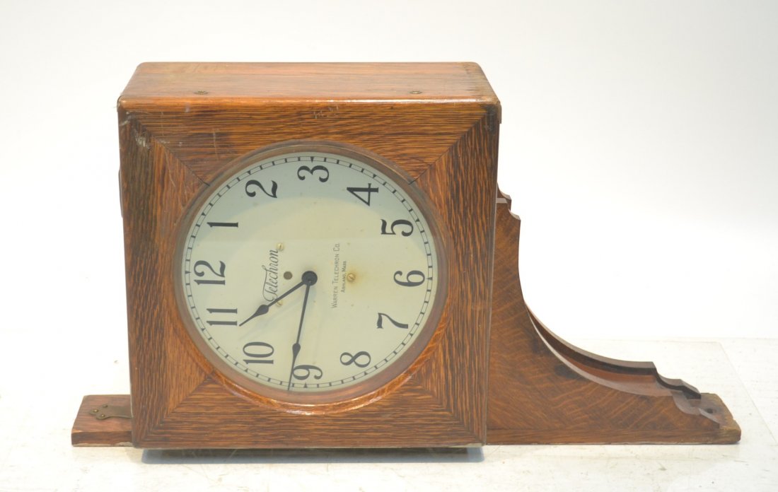 OAK DOUBLE SIDED TELECHRON CLOCK BY: WARREN TELECHRON Co. ; ASHLAND , MASS - 16" x 31"