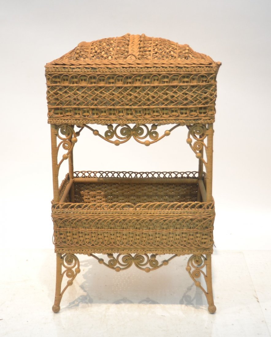 ORNATE HEYWOOD WAKEFIELD ? LIFT TOP SEWING: BASKET WITH STICK & BALL DESIGNS - 21" x 17" x 31"