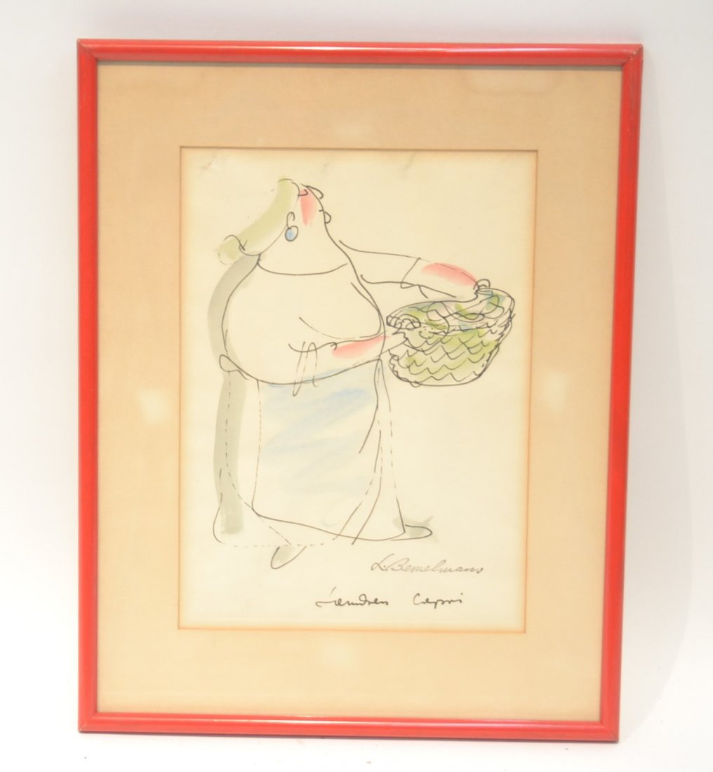 LUDWIG BEMELMANS (1898-1962) LITHOGRAPH OF LADY: HOLDING BASKET - 13" x 17" overall