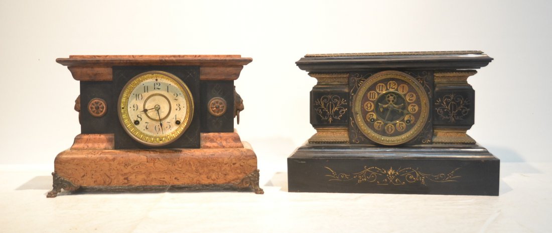 ANSONIA METAL MANTLE CLOCK & SETH THOMAS: WOOD CLOCK - 16" x 7" x 11"