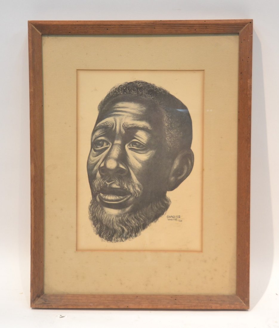 PORTRAIT PRINT OF BLACK MAN SIGNED: CHARLES WHITE ; 50' - 19 1/2' x 25 1/2"