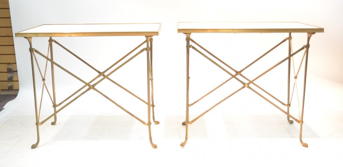 (Pr) BRONZE MARBLE TOP TABLES WITH PAW FEET: 30" x 19" x 26 1/2"