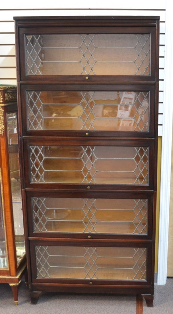 5-STACK WEIS BARRISTER BOOKCASE WITH LEADED: GLASS DOORS - GET SIZE
