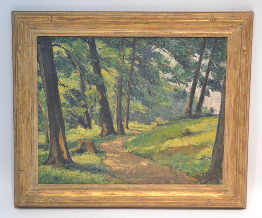 OIL ON CANVAS WOODED CALIFORNIA LANDSCAPE: SIGNED STAN FISHER ; LOWER RIGHT - 20" x 16" , 25" x 20"
