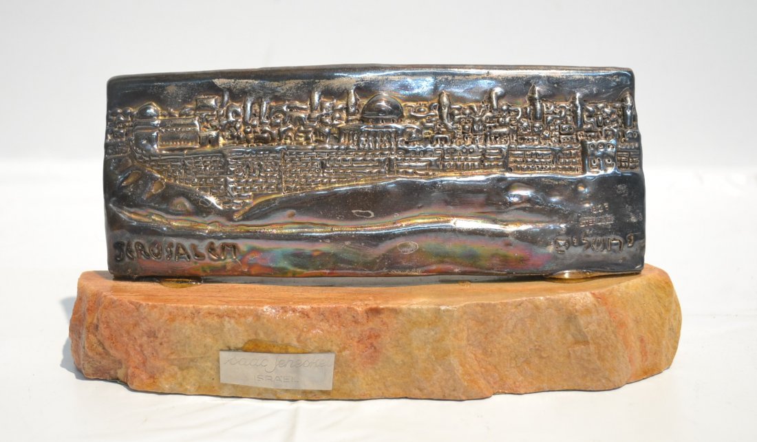 ISAAC JEHESKEL STERLING SILVER JERUSALEM CITYSCAPE: 8" x 4"