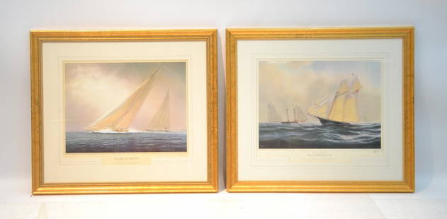 (Pr) TIM THOMPSON AMERICAS CUP & GREAT YACHTS: FRAMED & MATTED , HAND SIGNED PRINTS BY ASHCOMBE FINE ARTS - 33" x 30"