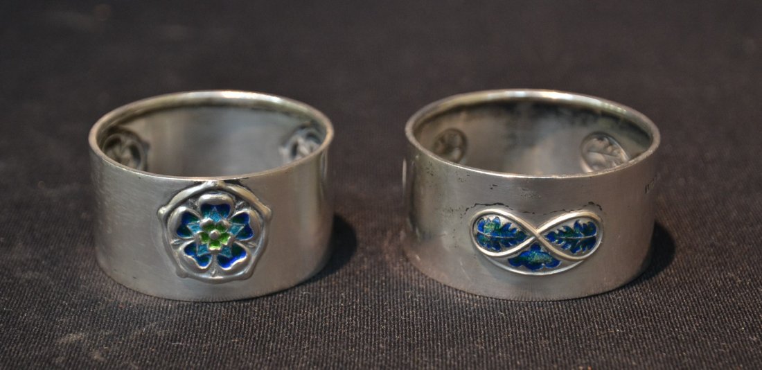 (2) SILVER & ENAMEL NAPKIN RINGS - 2" x 1": 1.72ozt