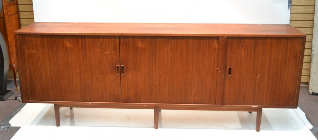SIBAST DANISH MODERN TEAK TAMBOUR DOOR CREDENZA: SERVER WITH DRAWERS & DOORS - 89" x 18 1/2" x 32 1/2" (SOME WEAR ON TOP)