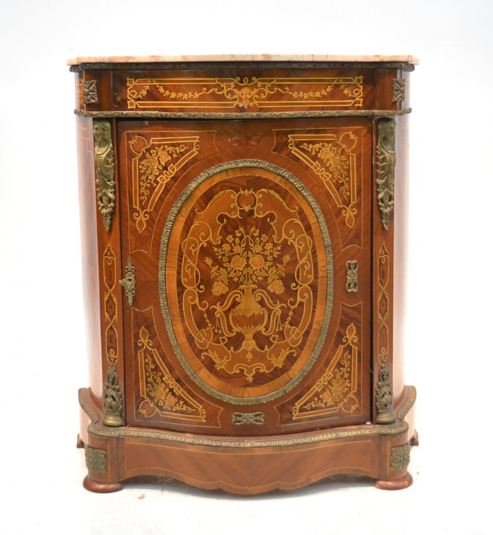 CONTEMPORARY INLAID SIDE CABINET WITH BRONZE: MOUNTS - 36" x 15" x 42"