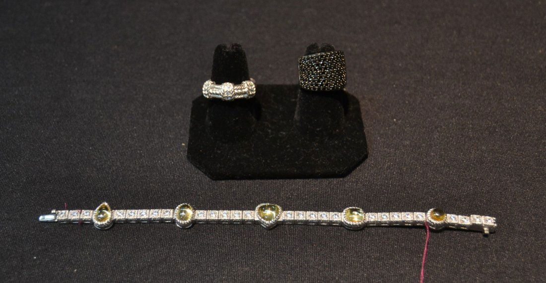 JUDITH RIPKA BRACELET , RING & BLACK STONE RING: BRACELET IS 7" LONG