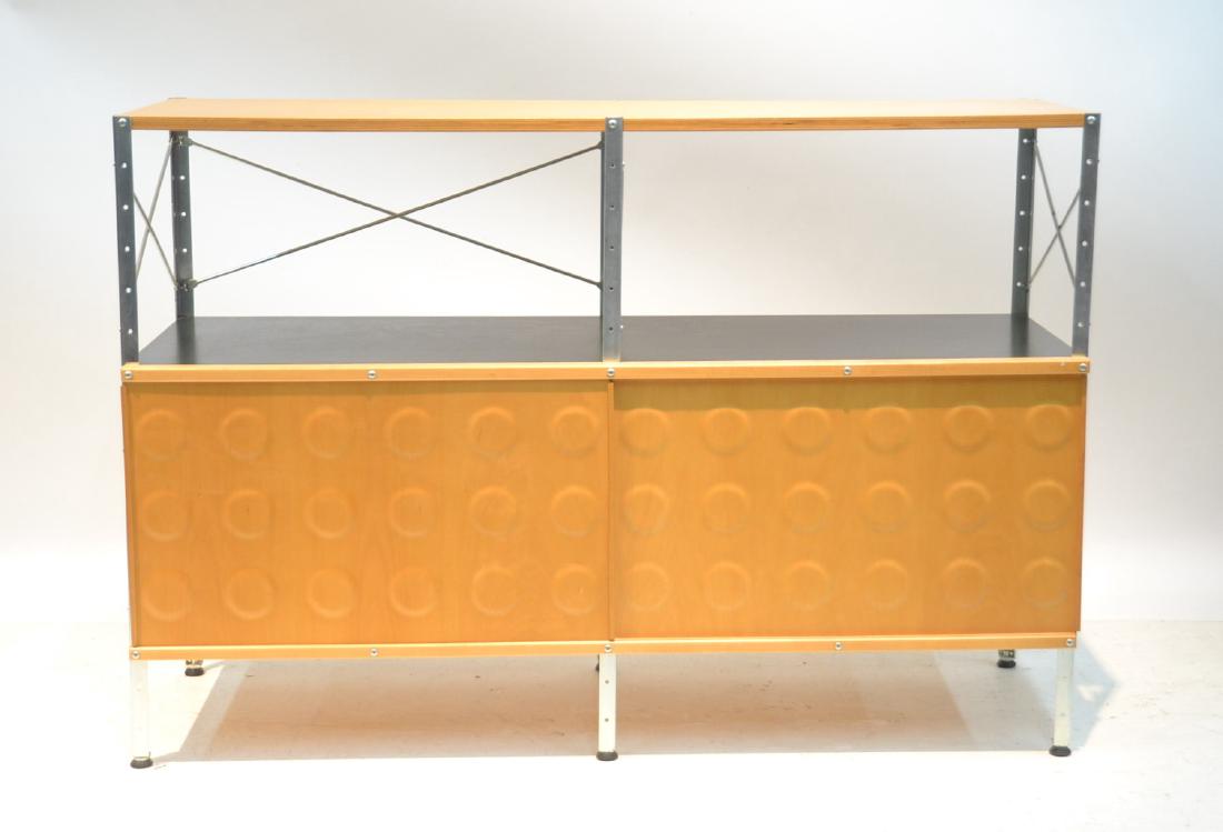 HERMAN MILLER & EAMES OFFICE CABINET: WITH ZINC PLATED STEEL , LACQUERED MASONITE & ENAMELED ALUMINIUM & SLIDING DOOR - 17" x 47" x 32 1/2"