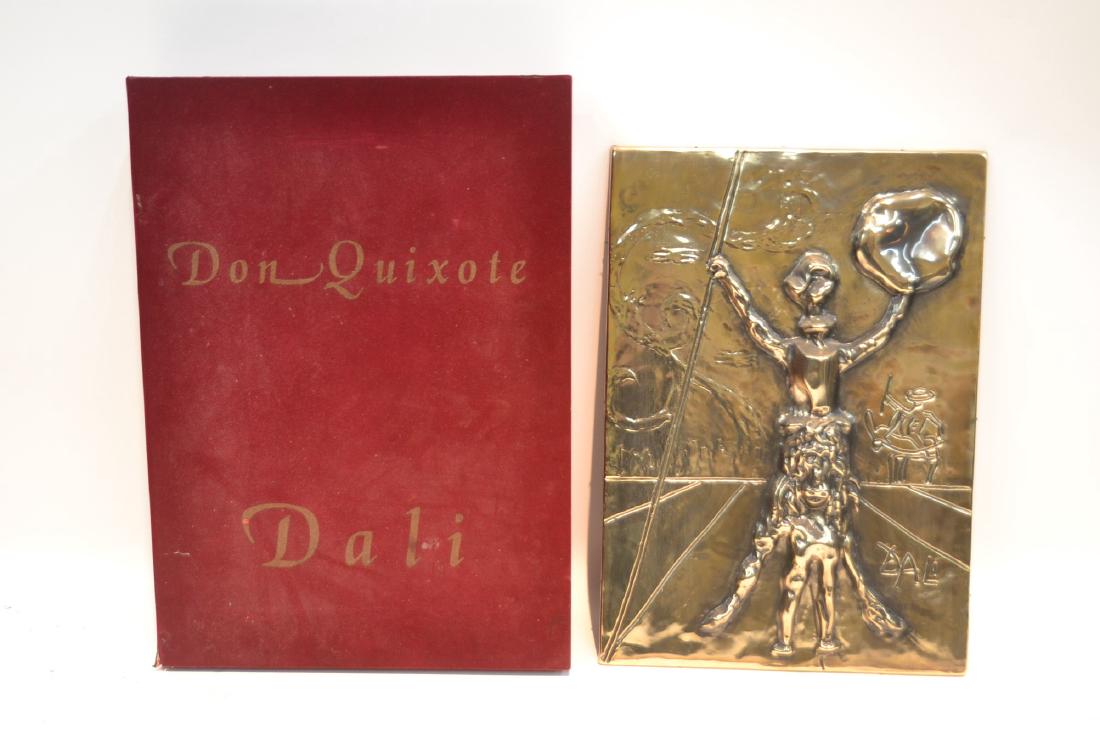 SALVADOR DALI "DON QUIXOTE" GOLD PATINA PLAQUE: SALVADOR DALI (SPANISH, 1904-1989) GOLD PATINA BAS RELEF WALL PLAQUE SCULPTURE , SIGNED IN MATRIX ; NUMBERED 132/160 , IN ORIGINAL GALLERY BOX FROM MARTIN LAWRENCE Ltd. EDITION , VAN NUYS , CA , PLAQU