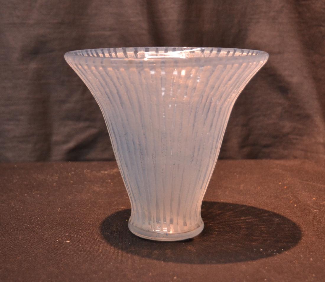 RIBBED DAUM NANCY FRANCE CAMEO ART GLASS VASE: WITH ACID CUT DESIGNS - 7" x 7"