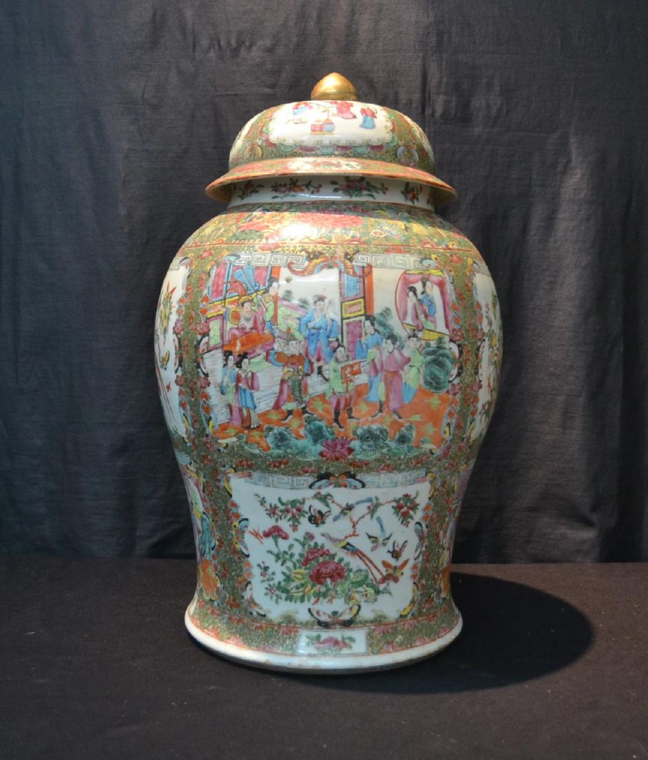 LARGE ROSE MEDALLION GINGER JAR - 12" x 26": (HAS RESTORATION)