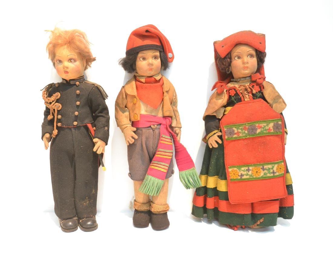 (3) FELT LENCI STYLE DOLLS - 6" x 13": (3) FELT LENCI STYLE DOLLS - 6" x 13"