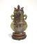 2-TONE COVERED JADE VASE WITH FOO DOG HANDLES
