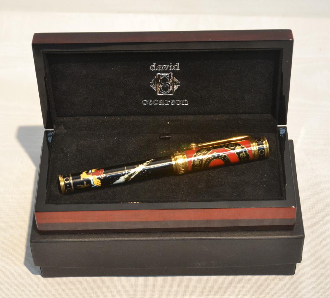 DAVID OSCARSON , STERLING & ENAMEL "END OF DAYS": FOUNTAIN PEN WITH 18kt NIB ; 8/52 - 6" LONG WITH BOX