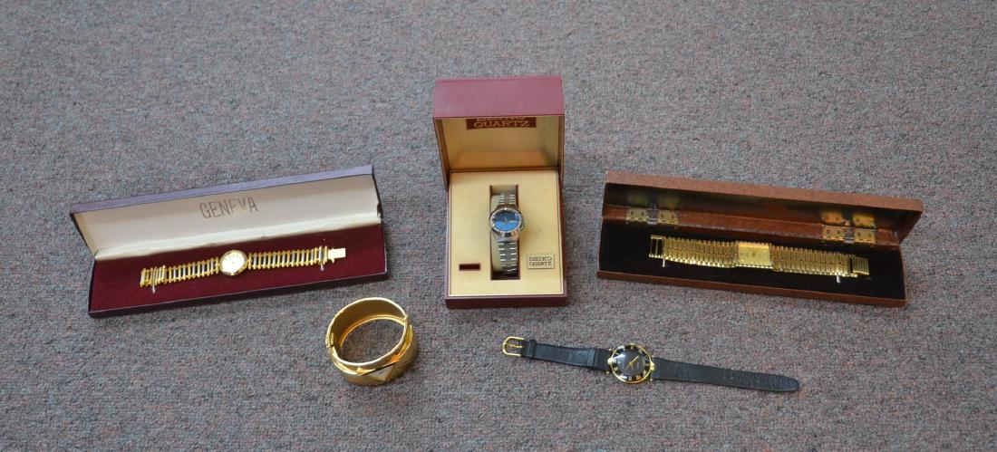(5) ASSORTED WATCHES INCLUING CITIZEN , SEIKO,: GENEVA & ELGIN