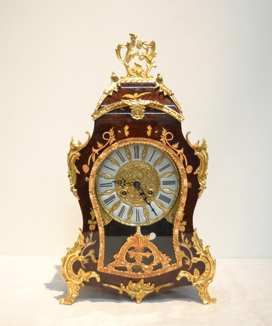 FRANZ HERMLE INLAID MANTLE CLOCK WITH: BRONZE MOUNTS - 12" x 5" x 22"