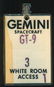 Gemini 9 White Room Access Badge