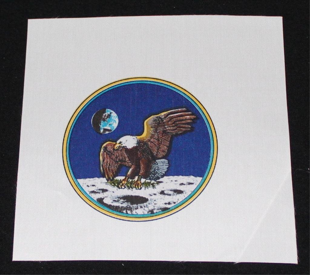 Apollo 11 Error Beta Cloth Patch: An original 5.75"x 6" Apollo 11 beta cloth patch missing the "Apollo 11" at the top. Great color registration and in excellent condition.