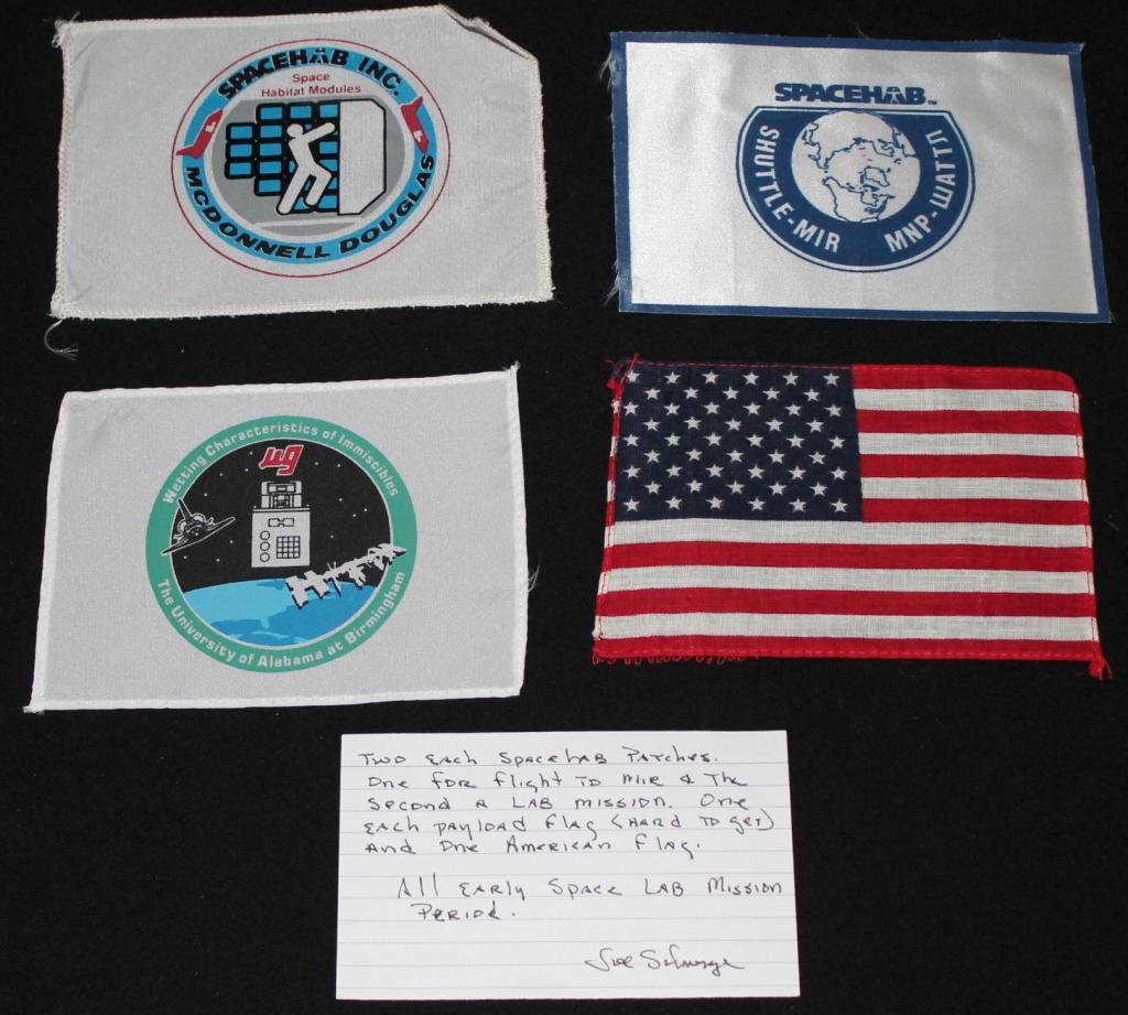 Four Spacehab & Payload Flags: Group of four 4"x 6" Spacehab and payload flags, and as far as I know, all are unflown.
