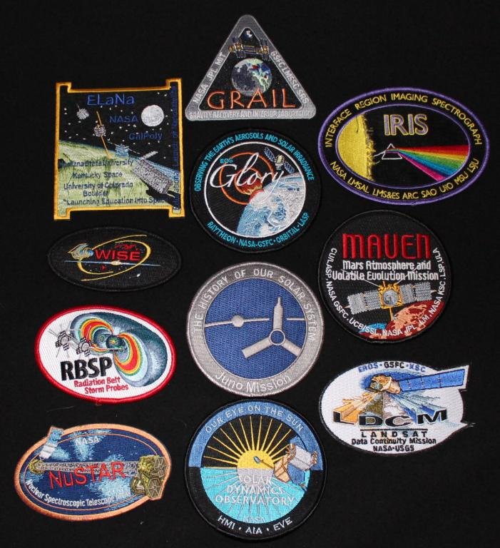 Group of 11 Different Cape-Side Patches: A group of 11 different Cape Canaveral patches representing probes, satellites, etc. The largest is 5.25" wide (IRIS) and all are in great shape.