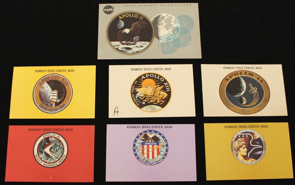 Apollo 11 to Apollo 17 VIP Access Badges: A set of 7 different Apollo launch VIP access badges from Apollo 11 to Apollo 17. All in excellent condition, but three with staple holes. Also, three of the badges were placed in a photo album many y