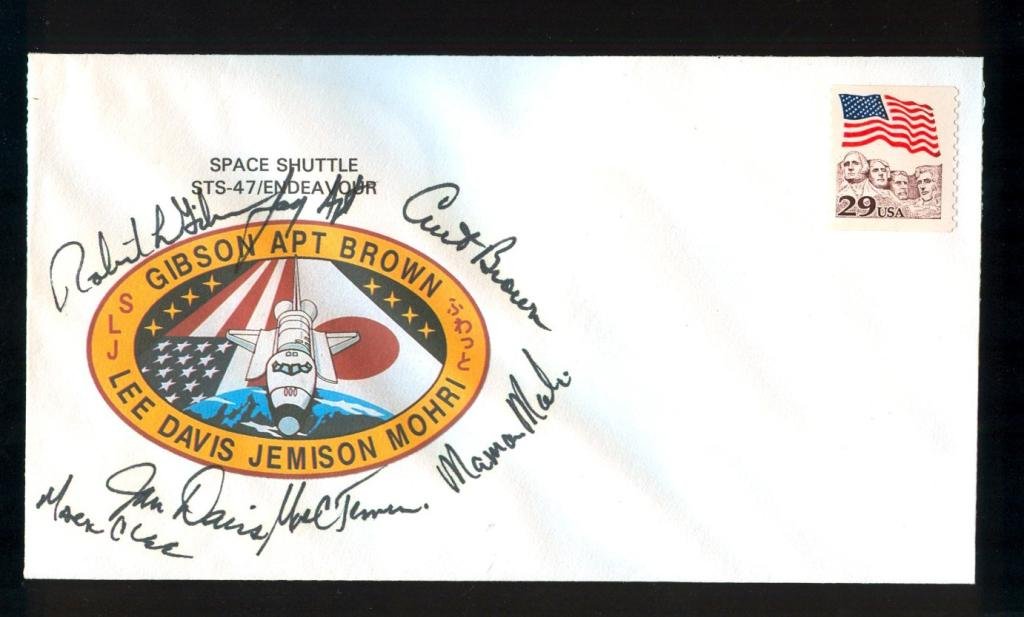 STS-47 Crew-Signed Cover: Not postmarked with some waviness in the cover from storage, but otherwise great shape.