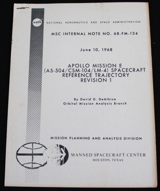 Apollo 10 Reference Trajectory Revision Booklet: A vintage MSC internal booklet dated June 10, 1968 with 11 pages of charts and post-mission updated information on the trajectory. Age toning on the right edge.
