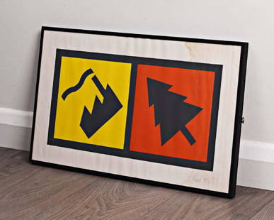 FACTORY CHRISTMAS CARD 3/250 DESIGNED BY PETER SAVILLE: FACTORY CHRISTMAS CARD 3/250 DESIGNED BY PETER SAVILLE. Framed and measuring 20" x 12". Water damage to right hand side of print where Peter Saville has numbered the print and signed "P.S"."Tony used