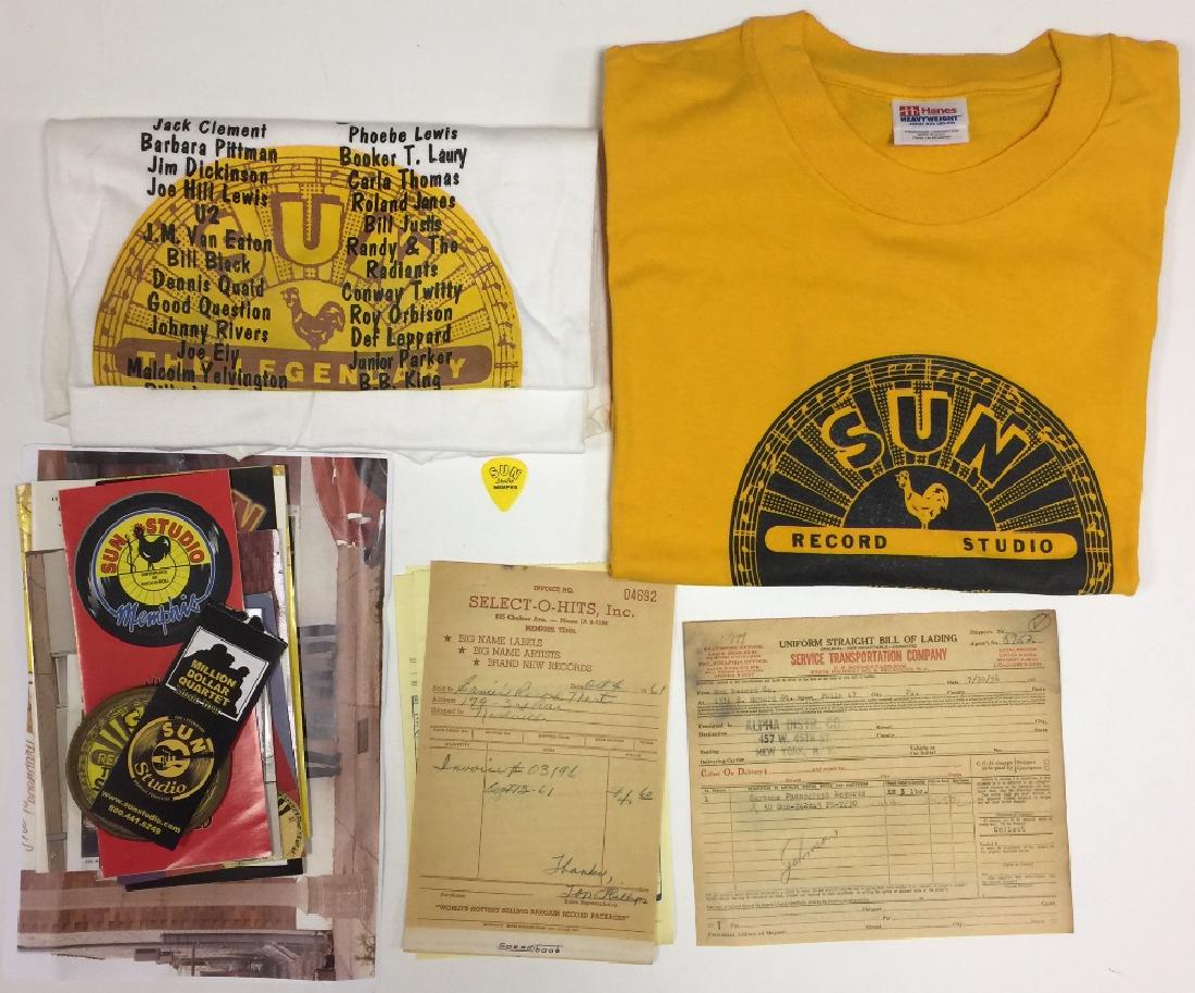 ROCK & ROLL MUSEUM DENMARK - SUN RECORDS EPHEMERA: ROCK & ROLL MUSEUM DENMARK - SUN RECORDS EPHEMERA. Collection of ephemera to include: four original invoices on 'Select O Hits' stationary issued 1961 and all signed by Sam Phillips, a 1956 shipping n