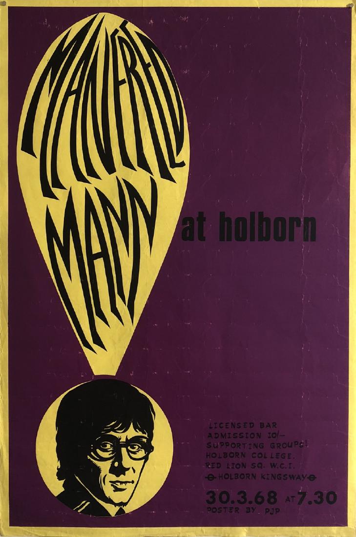 MANFRED MANN POSTER: MANFRED MANN POSTER. An original Manfred Mann poster advertising a London gig in Holborn on the 30th March 1968, some creasing and slight tears to the edges but overall VF condition.