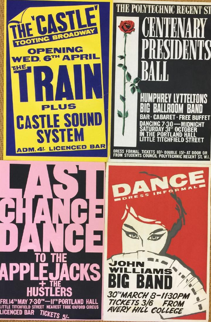 ASSORTED 1960s POSTERS X 8: ASSORTED 1960s POSTERS X 8. Eight assorted posters circa 1960s, mostly 20 x 30" and typically NM condition. Bands to include: The Train, The Applejacks, John Williams Big Band, Humphrey Lyttelton, Den