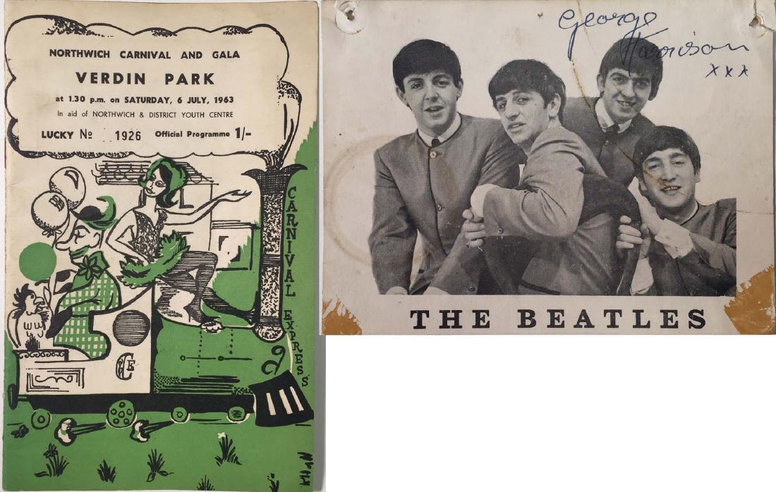 NORTHWICH CARNIVAL AND GALA PROGRAMME 1963 AND GEORGE: NORTHWICH CARNIVAL AND GALA PROGRAMME 1963 AND GEORGE HARRISON SIGNED. A fantastically rare example of an original programme from the 1963 Northwi