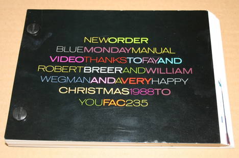 NEW ORDER: NEW ORDER - Rare 'Blue Monday Manual Video', UK promo only 30-page flipbook (FAC235). Issued as a Factory Christmas card in 1988. Author: Robert Breer. Publisher: Animation Illustrations. Limited edit