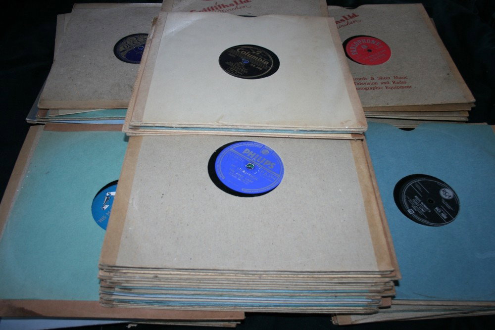 FORTIES & FIFTIES 78s: FORTIES & FIFTIES 78s - Collection of approximately 110 vinyl 78s from the late-1940s, 50s and early 60s. To include many jazz and blues artists such as Les Paul, Tennessee Ernie, Robert Earl, Jimmy Y