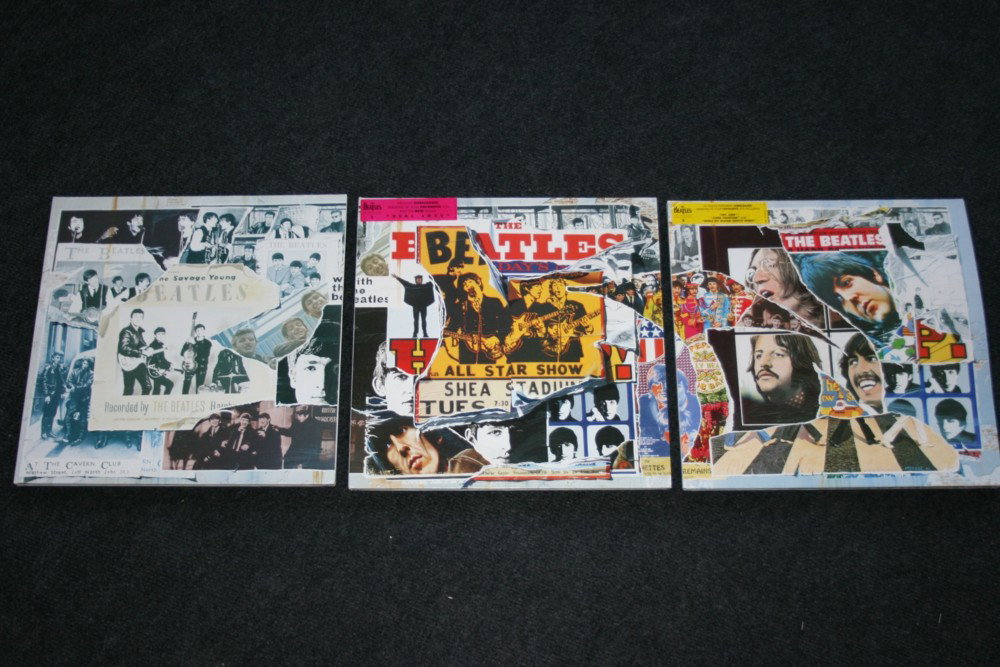 BEATLES ANTHOLOGY LPS: BEATLES ANTHOLOGY LPS - Full set of 3 LPs to include 'Anthology 1' released 1995, 'Anthology 2' released 1996 and 'Anthology 3' released 1996 - all triple LPs (8344451, 8344451 and 8344511). All vinyl