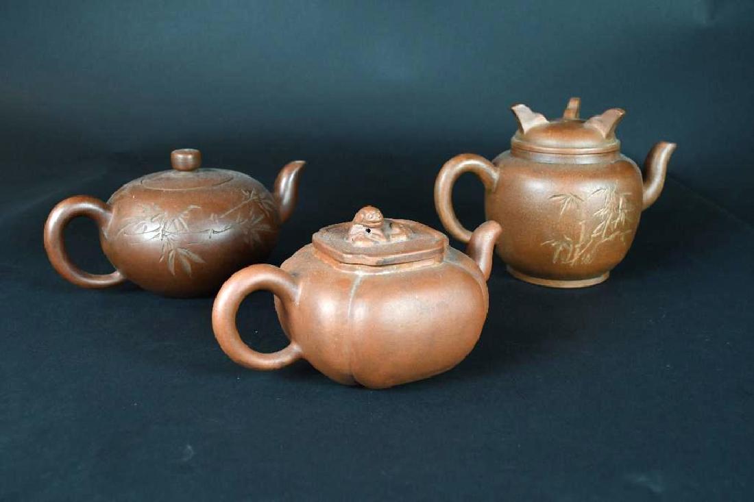 Three Chinese Pottery Tea Pots (1 of 10)