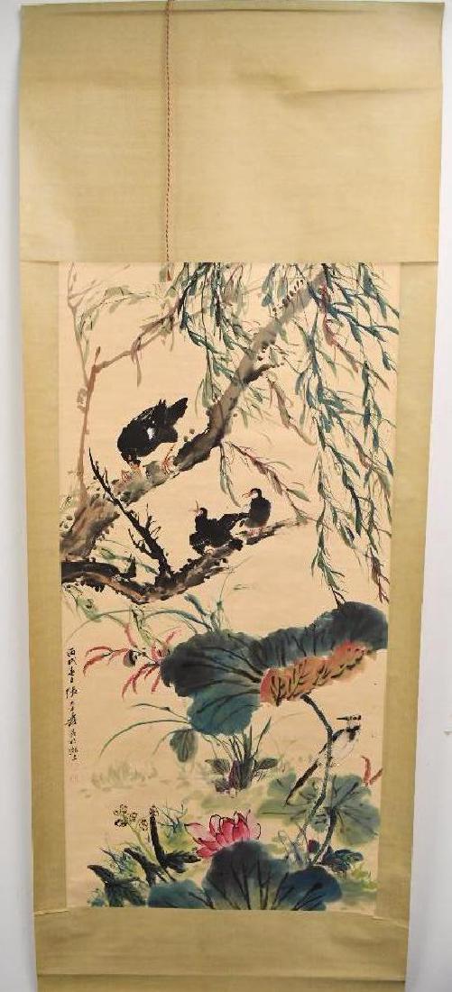 Chinese Scroll Painting of Crow in Tree Branch (1 of 5)