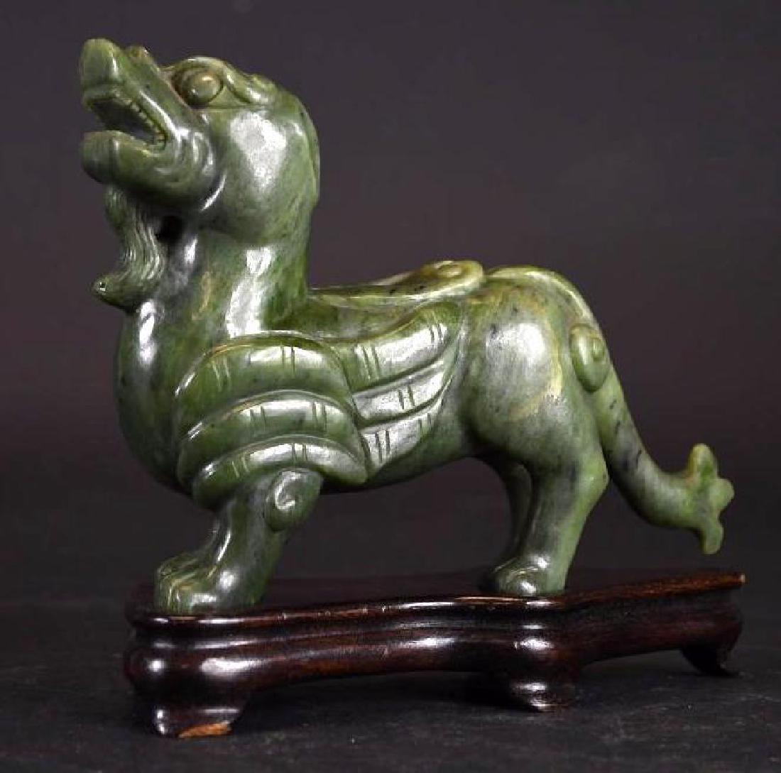 Chinese Carved Spinach Jade Foo Lion (1 of 6)