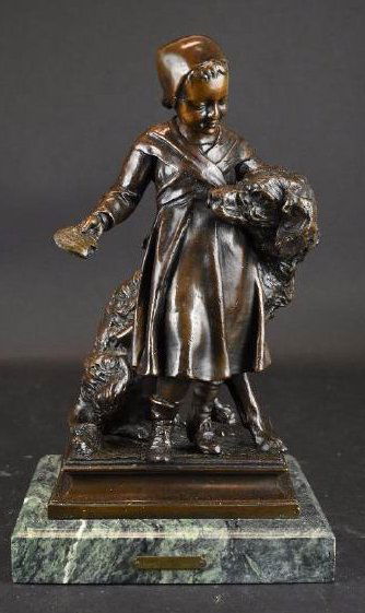 Bronze Statue on Marble Base: Bronze Statue of Marble Base