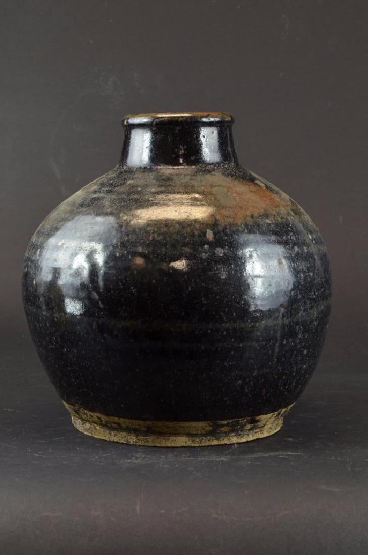 Chinese Black Glaze Pottery Vase (1 of 5)