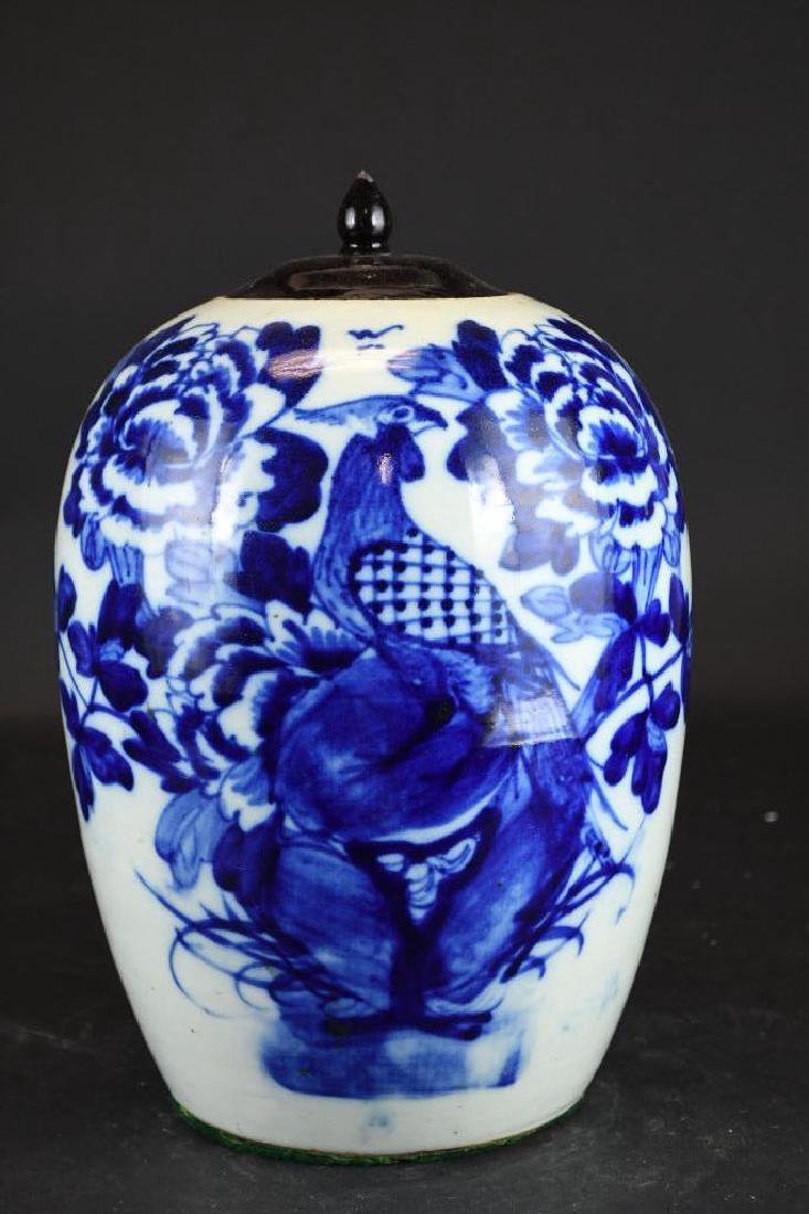 Chinese Blue & White Ginger Jar: Chinese Blue & White Porcelain Ginger Jar; Height: 11 inches