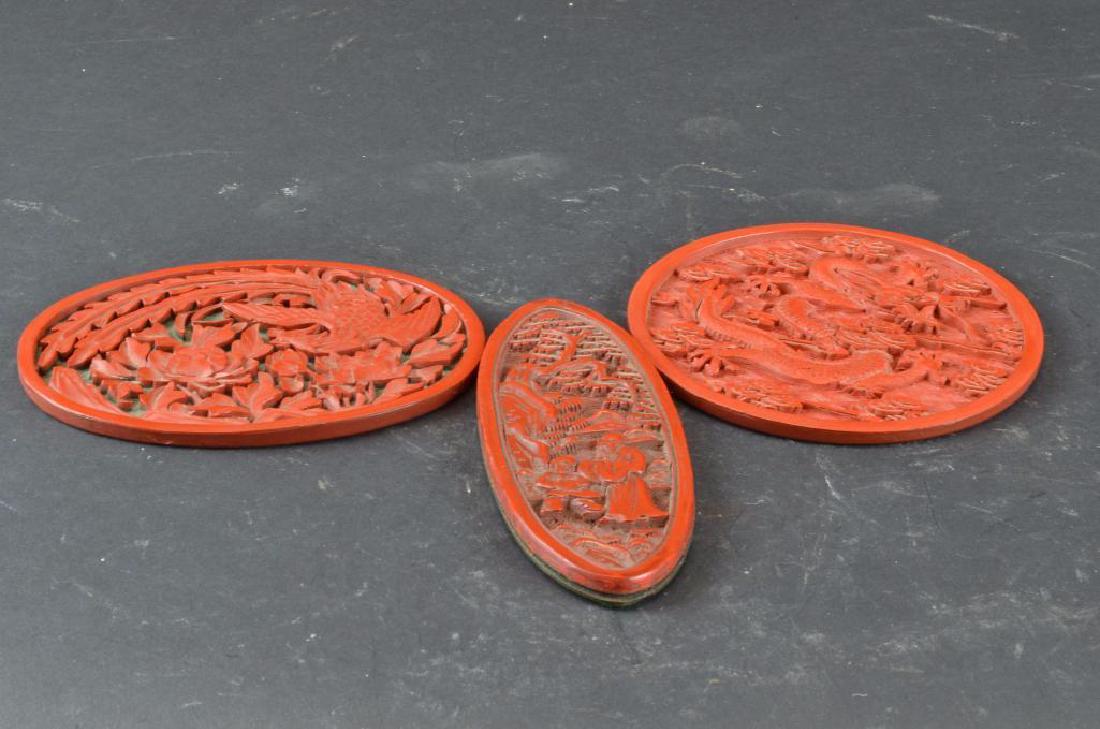Three Chinese Cinnabar Lacquer Pendants (1 of 5)