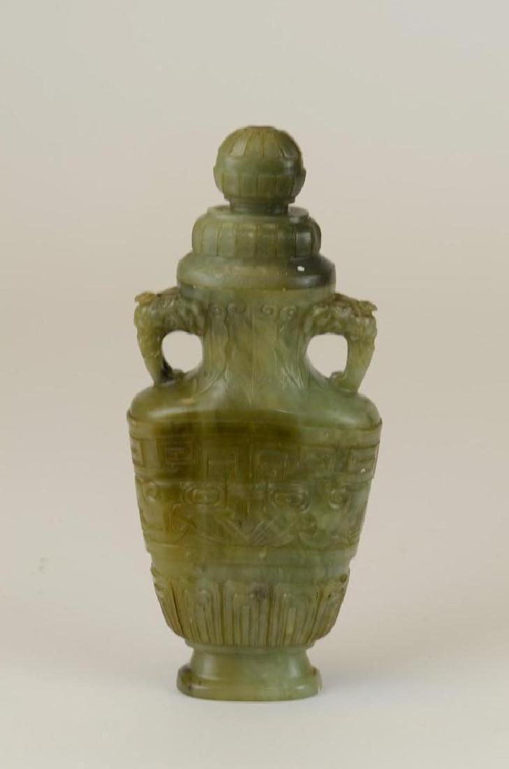 Chinese Carved Celadon Jade Lidded Vase (1 of 4)