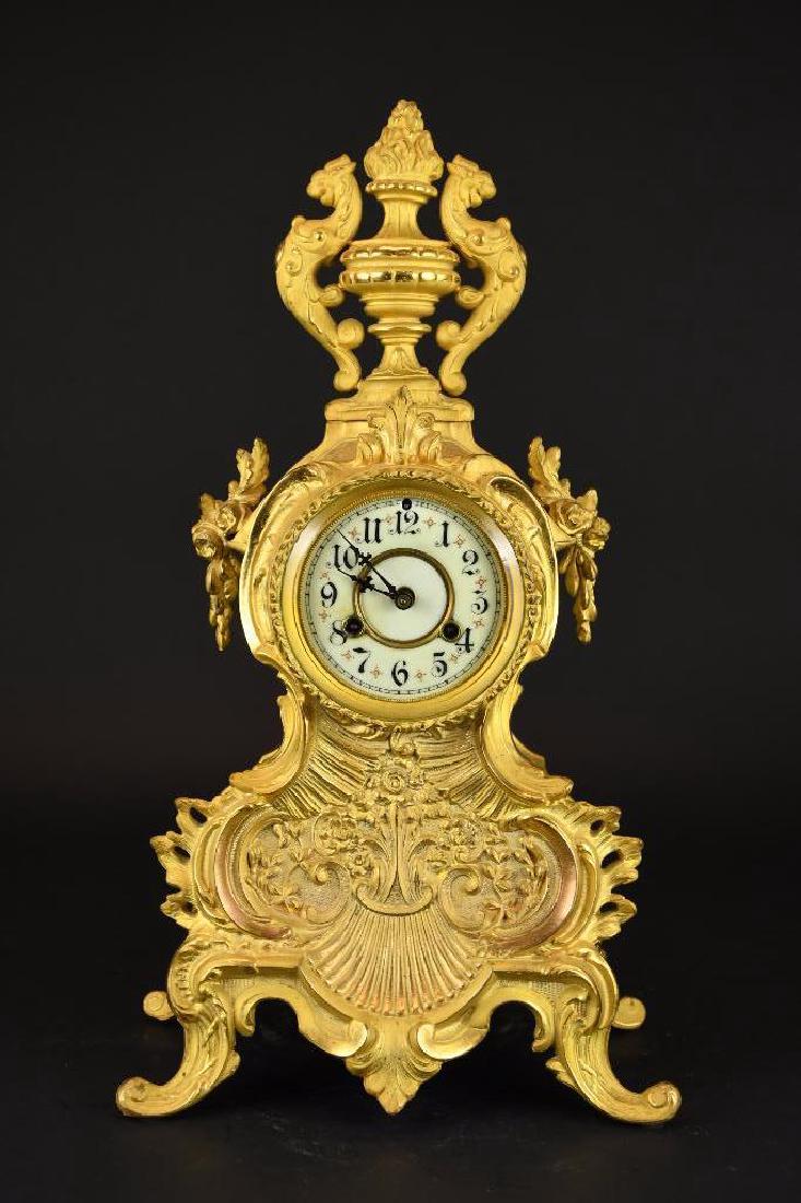 French Gold Gilt Mantle Clock (1 of 9)